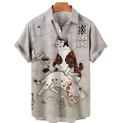 New Style Men's Hawaiian Shirts 3D Prints Vintage Cool Samurai Cat Graprhics Shirts Harajuku Men's  Short Sleeve Tee Tops Summer