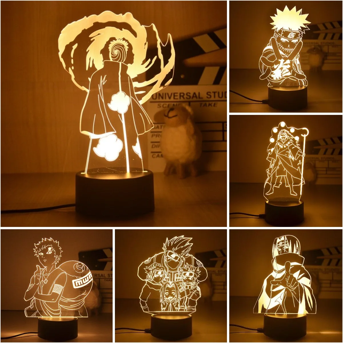 Uchiha Sasuke Obito Madara Cartoon 3D Night Lights Uzumaki Gaara LED Figure Night Lamp Uzumaki Naruto Anime Nightlights