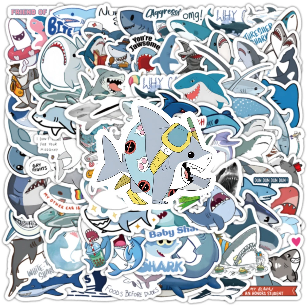 

10/30/50/100pcs Cute Cartoon Shark Stickers Kawaii Marine Animal Sticker DIY Water Bottle Luggage Phone Graffiti Decals Kids Toy