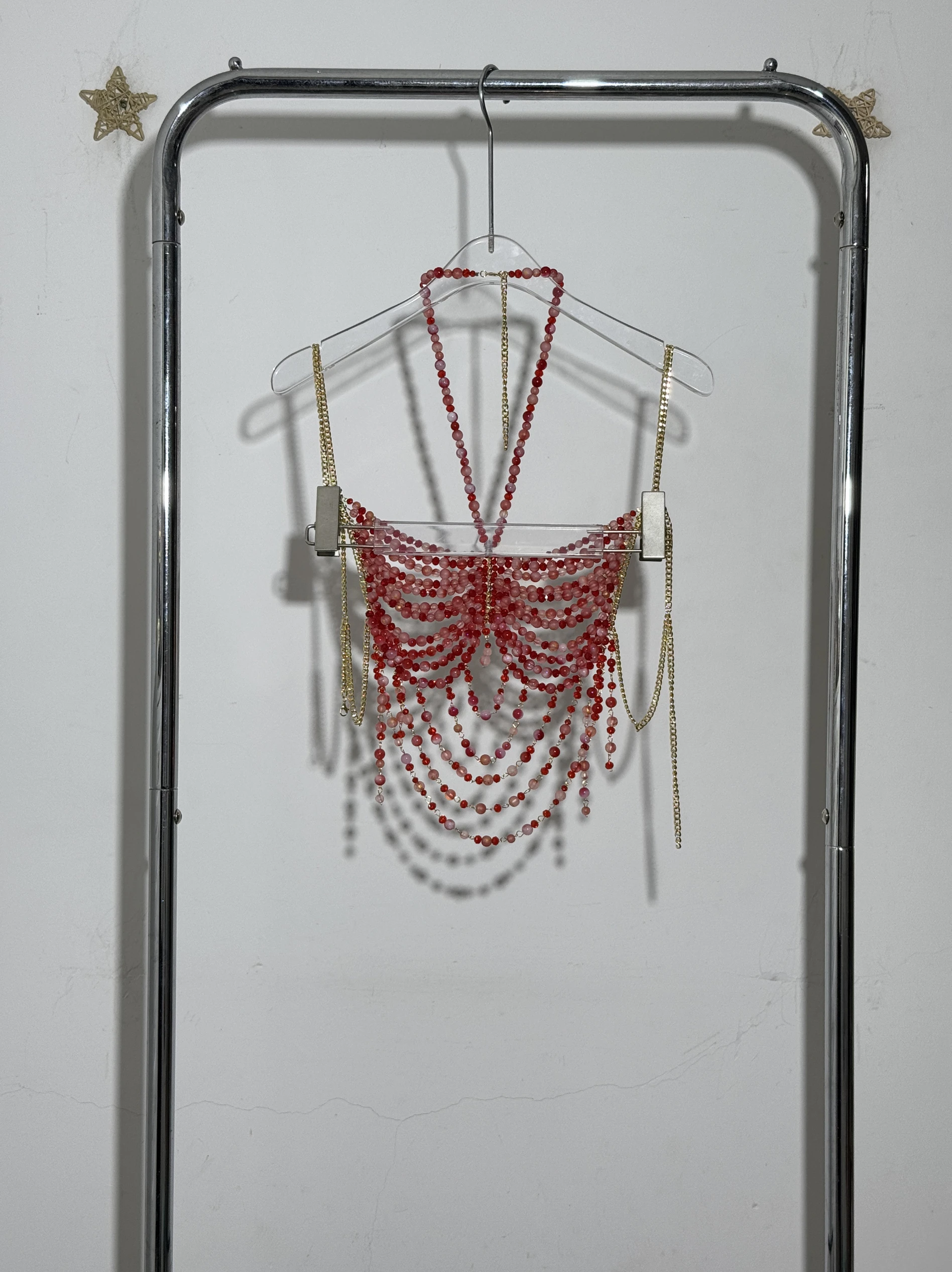 Sexy femmes à la main corps chaîne bijoux de mode Bikini soutien-gorge perlé licou romantique débardeur Beahwear voir à travers Lingeie