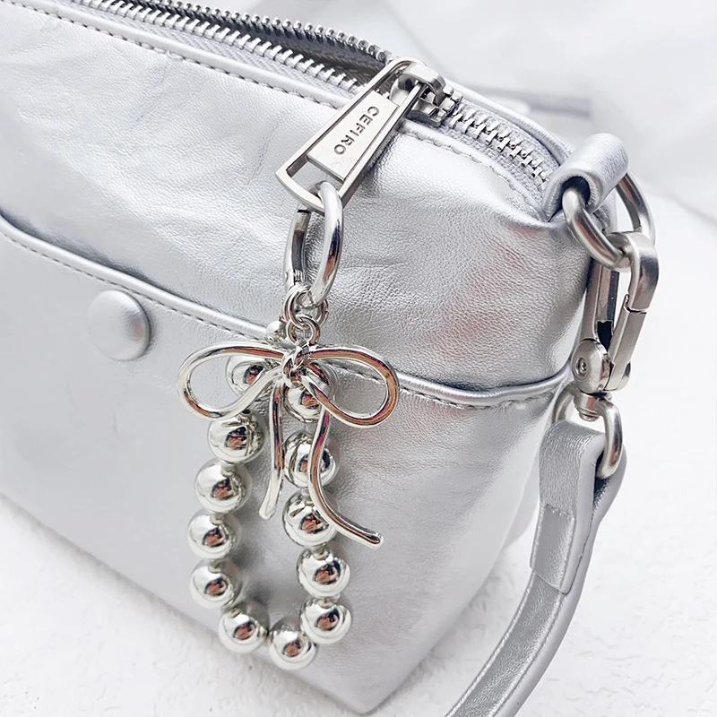 1PC Sweet Fashion Bowknot Keyring Alloy Pearl Keychain DIY Accessories Metal Buckle Women Bag Charms Best Gifts Jewelry