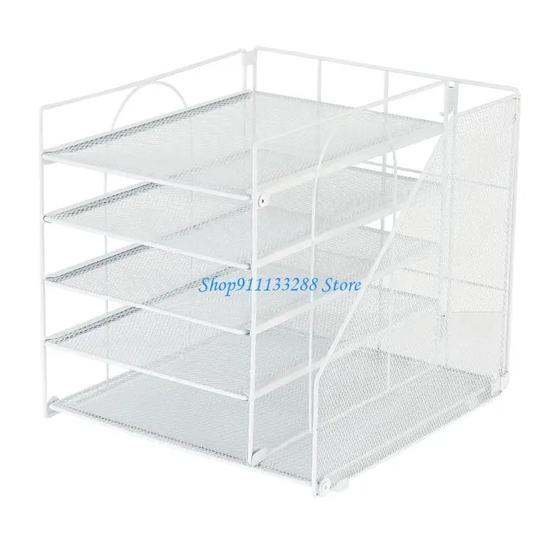 G88D Space Saving Iron Desk Document Organiser 5-Tiered File Letter Tray Organiser with Magazine Stand For Office Supplies