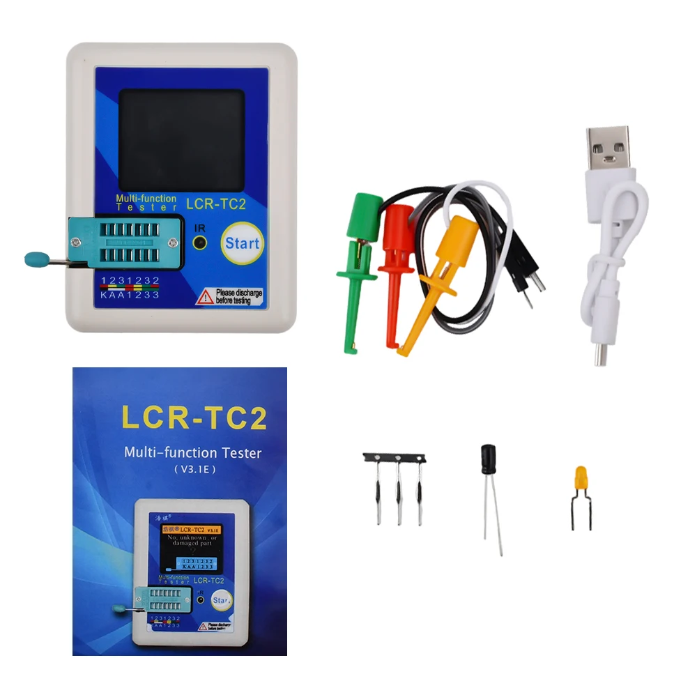 LCR-TC2 Transistor Tester Multimeter LCD Diode Triode Capacitor Resistor Test Meter ESR MOSFET NPN PNP Triac MOS/PNP/NPN