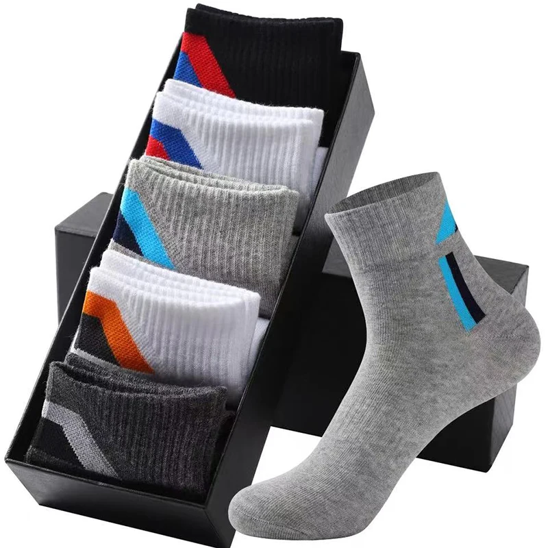 Calcetines deportivos de algodón para hombre, medias de tubo medio, antiolor, transpirables, informales, 5 pares, alta calidad, Otoño e Invierno