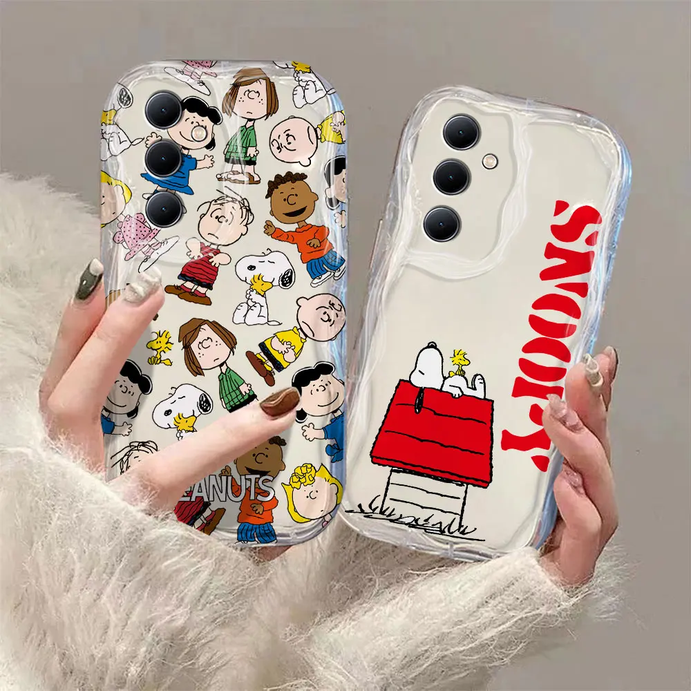 Cartoon Cute 3D Wave Phone Case per Samsung Galaxy S24 S23 S21 S20 FE Plus Ultra 4G 5G Cover posteriore in Silicone morbido S-Snoopies