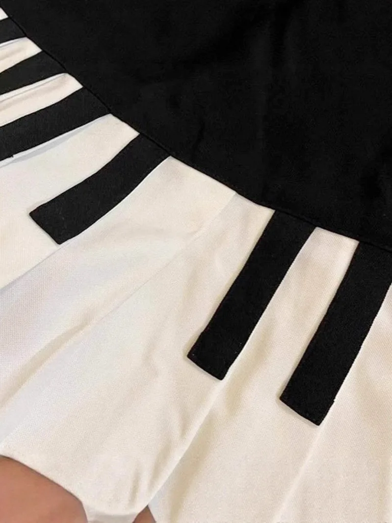 Damenrock in Schwarz-Weiß mit Klaviertasten-Print, plissierter Minirock mit hoher Taille, A-Linien-Rock für Musikparty, Freizeitkleidung, Cosplay-Kostüm. – Detail 10
