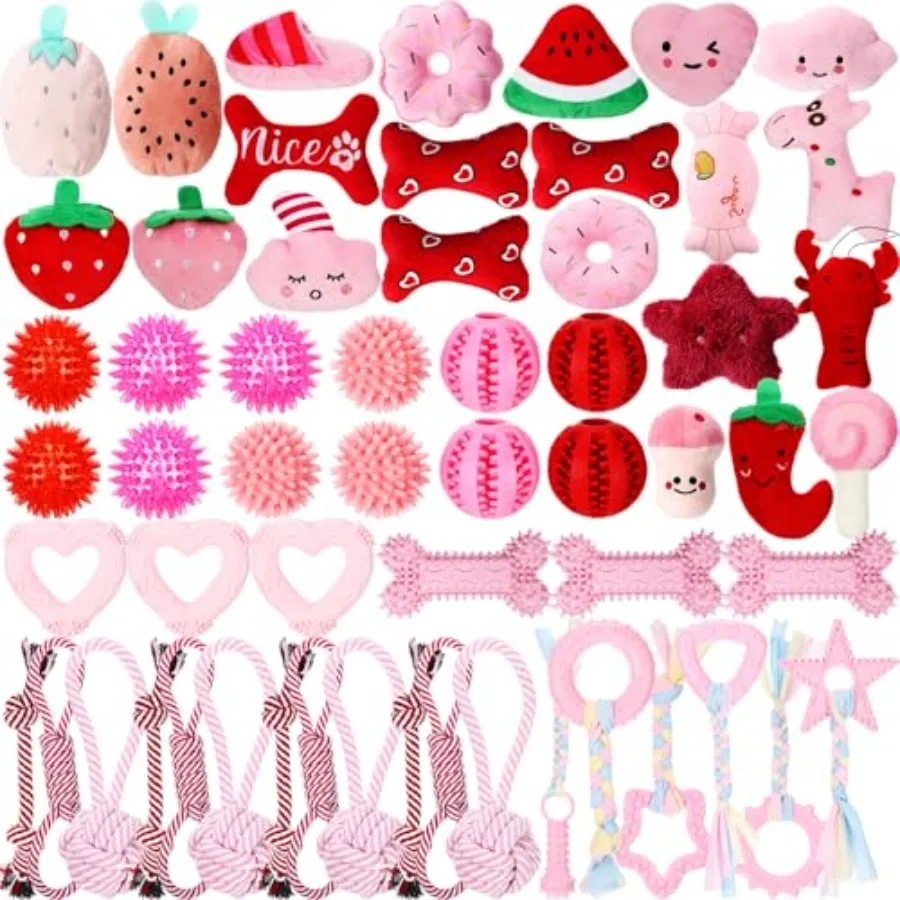 

Набор из 60 плюшевых игрушек для собак на День святого Валентина: пищащие игрушки, жевательные игрушки для щенков, милые шипованные мячи для прорезывания зубов, веревки для жевания для маленьких собак