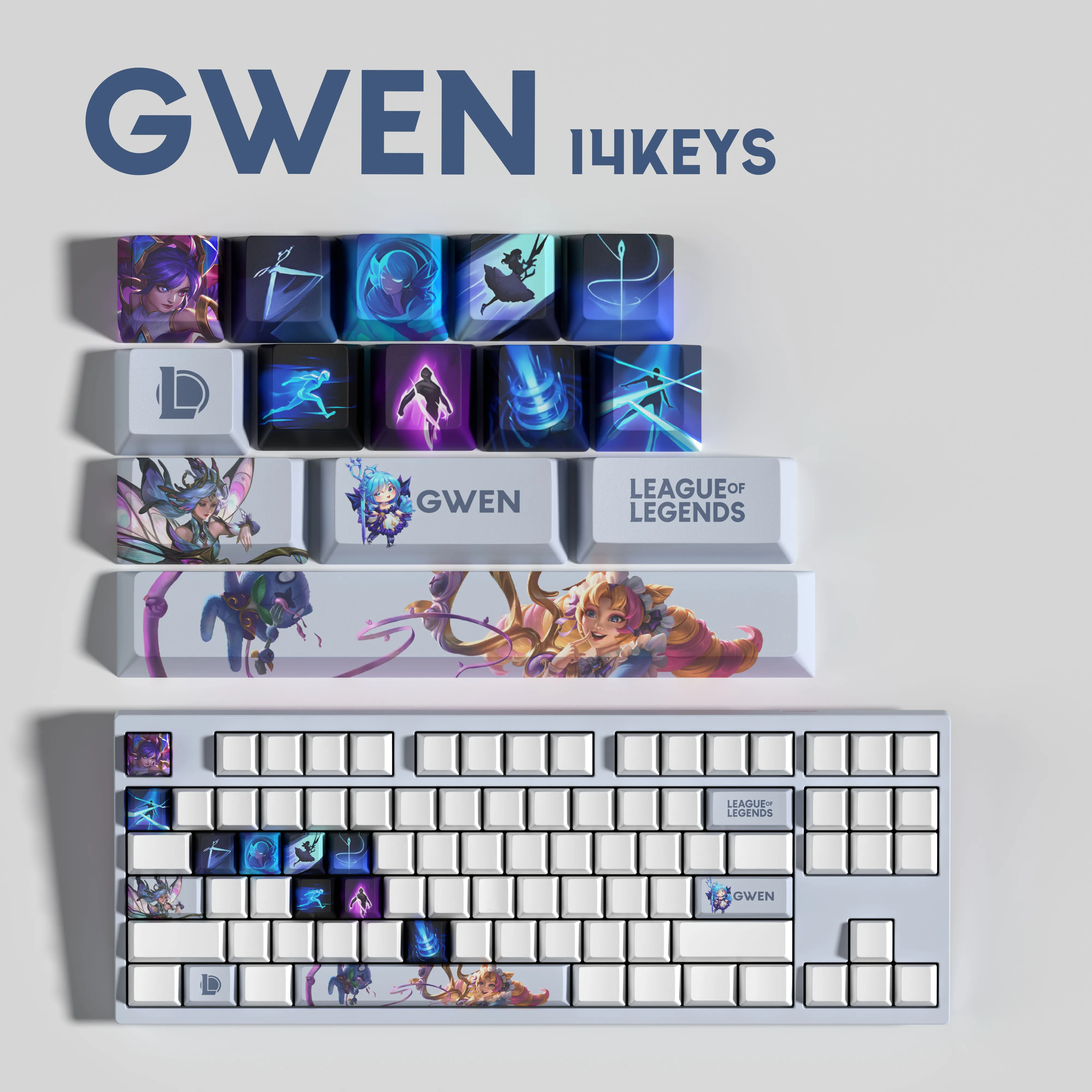 GWEN KEYCAPS New design 14KEYS League of Legends keycaps14KEYCAPS  OEM Profile Keycaps for mechanical keyboard