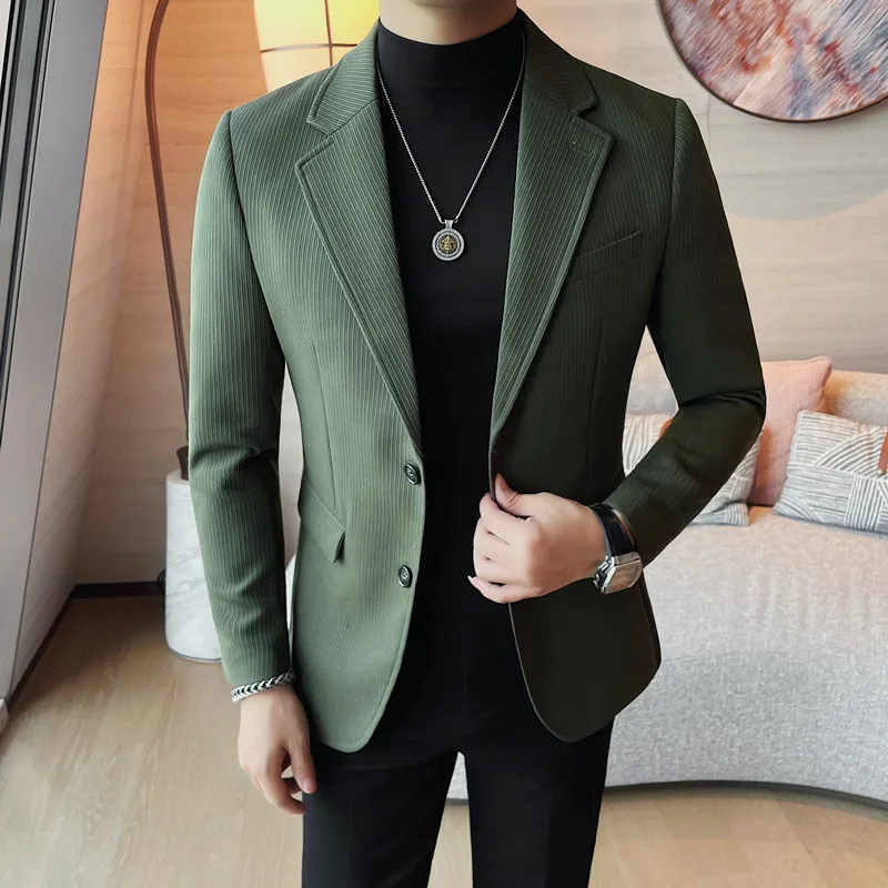 High Quality Striped Suit Jacket for Men Slim Fit Business Social Formal Jackets Leisure Banquet Party Wedding Groom Blazers