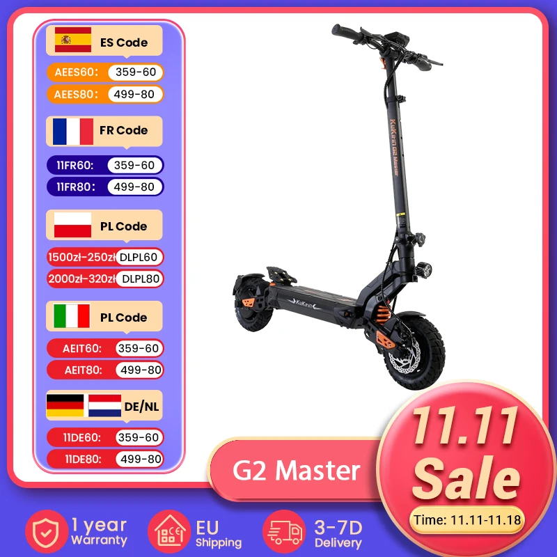 KuKirin G2 Master Electric Scooter, 1000W*2 Dual Motor 52V 20.8Ah Battery 70km Max Range 60km/h Max Speed 10