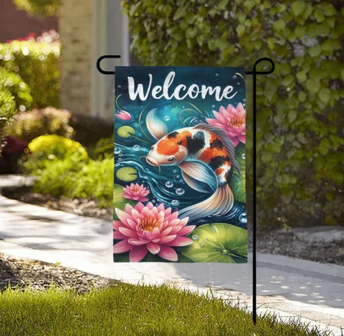 Colorful Koi Pond Outdoor Welcome Garden Flag Decor Spring USA 12 x 18 VVL YYX EEZ
