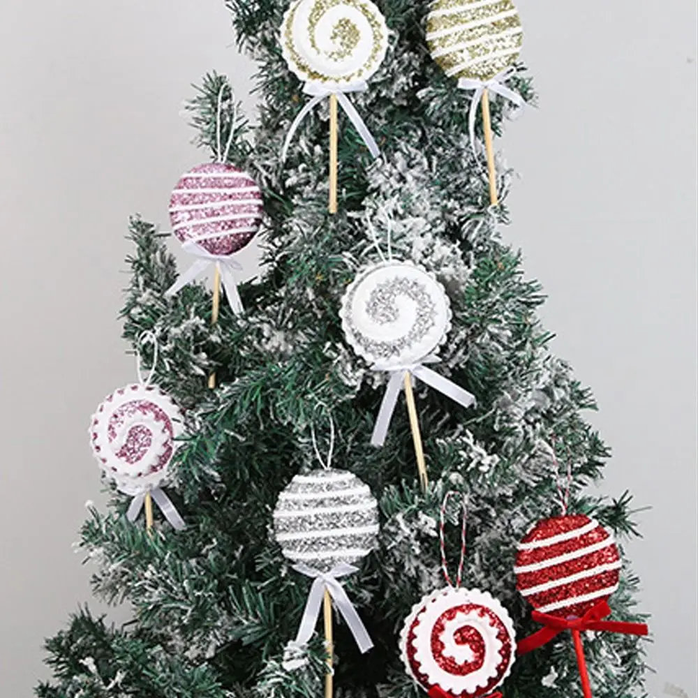 Colgante de piruleta de Navidad grande, adorno de piruleta de lentejuelas rojas y blancas de dibujos animados, decoración colgante de dulces de Navidad de espuma exquisita