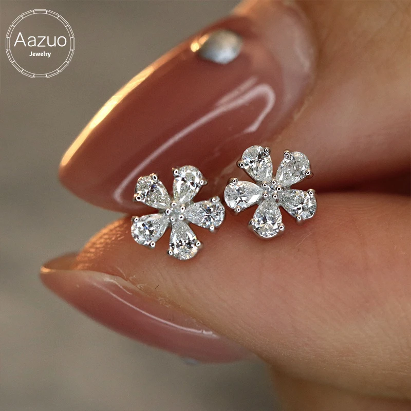 

Aazuo Fine Jewelry 18K Orignal White Gold Natrual Diamond 0.40ct Fairy Mini Flower Stud Earrings Gifted For Women Senior Banquet