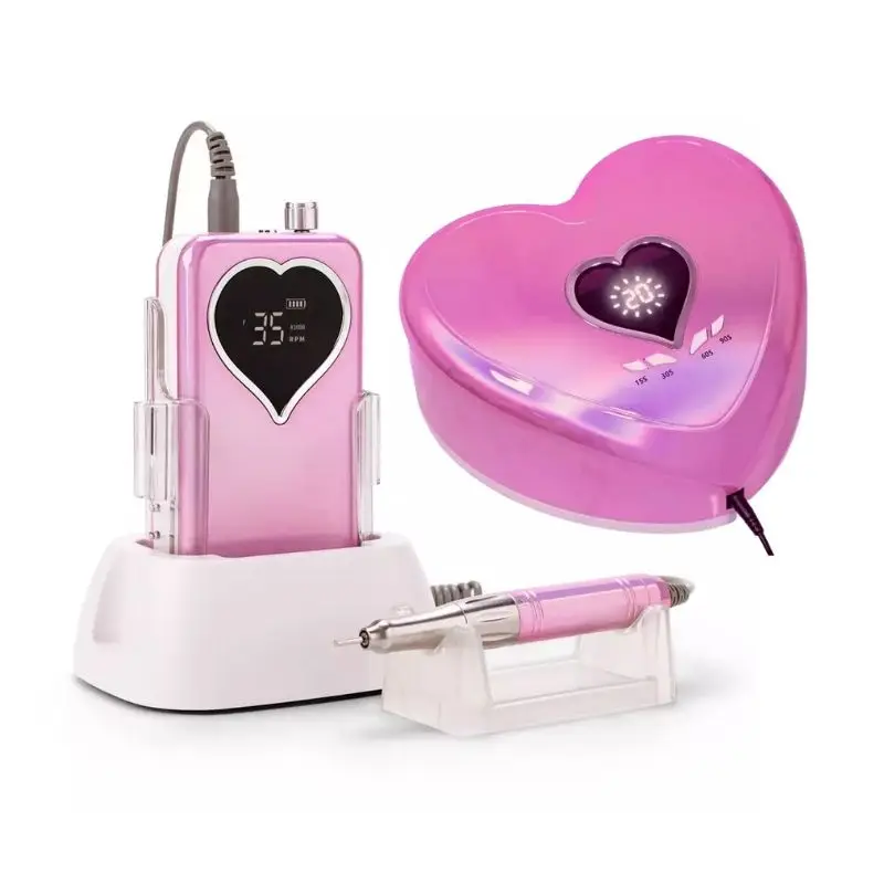 Hot Sale LED Professional Salon Pink Heart Shape UV Nail Lamp Electric Nail Drill 35000 File Polish Machine Kit Set