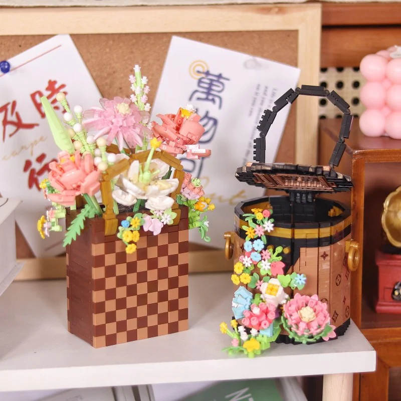 

Creative Flower Succulents Building Blocks Home Decoration Potted Plants Model Children Toys Birthday Gifts