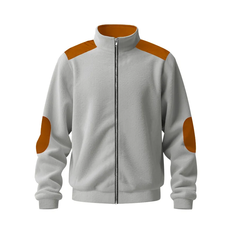 Herren Stehkragen Cordjacke, Farbblock-Design, Reißverschluss-Mantel, Retro, Locker Geschnitten, Lässig, Langarm, Herbst-Winter, Alltag, Streetwear – Detail 32