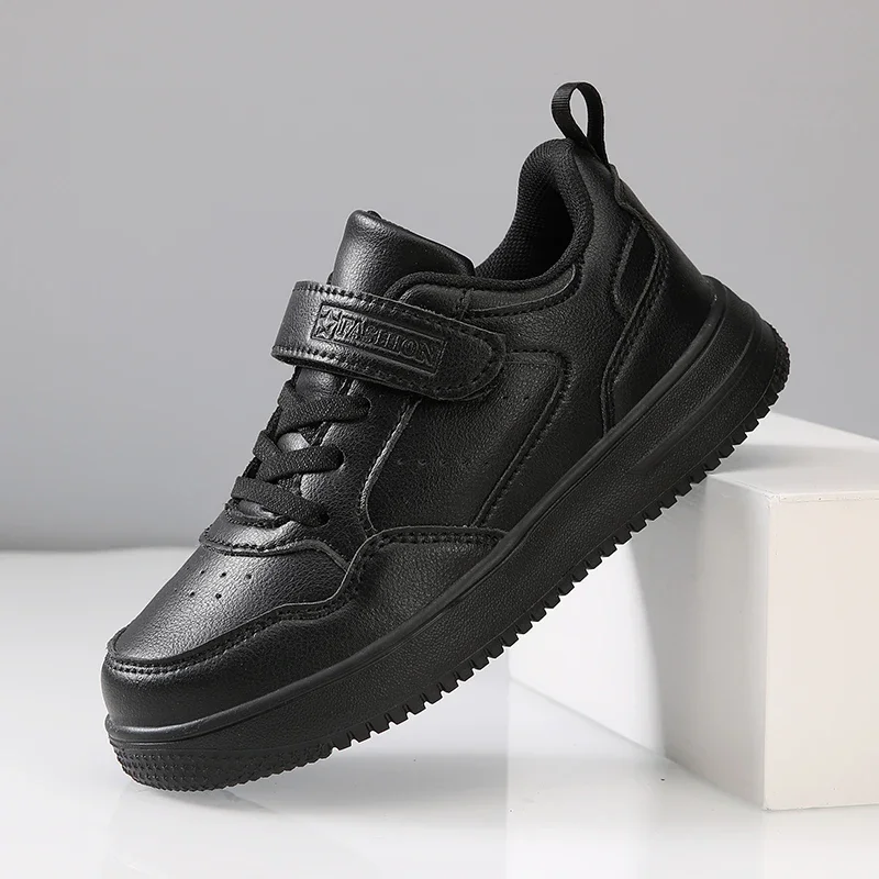 Luxury Children Shoes Boy Sneaker Black White Leather Flat Kid Casual Shoes 6 To 12 Years School Lightweight Tennis Sports Shoes