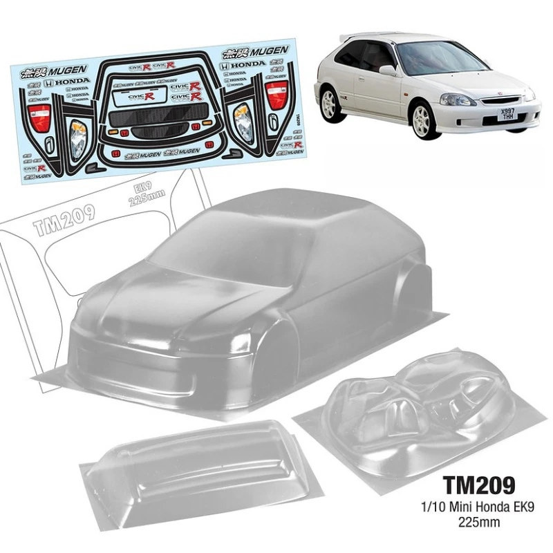 

TM209 1/10 Mini Honda EK9 M Body 225 мм с заднем крылом + легкие пряжки и фонари, лист наклейки