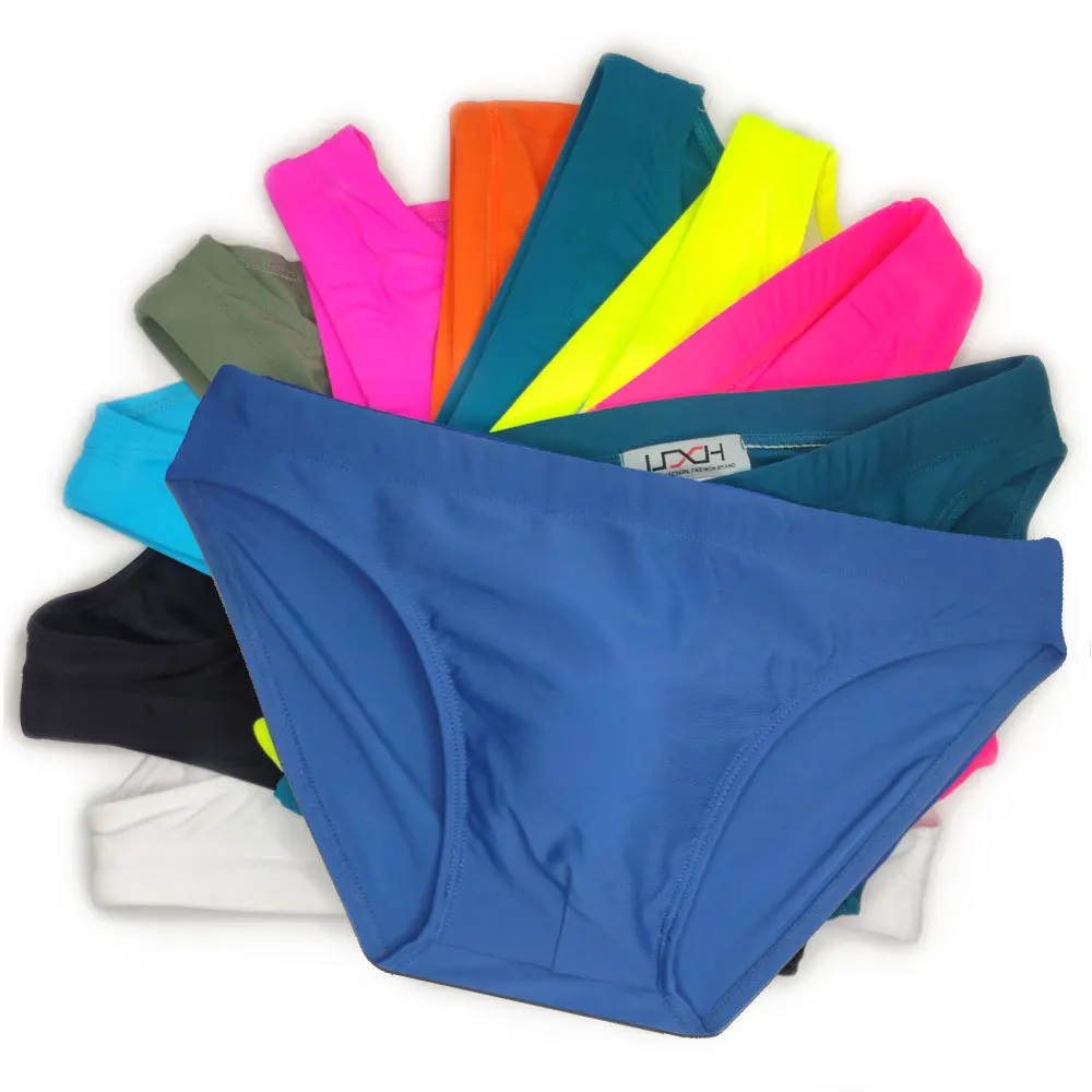 Men's solid color tight triangle swimming trunks multi-color color simple foreign trade cross-border beach briefs men UXH096