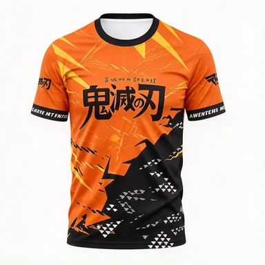 Demon Slayer Printed Mesh Sport Speed Dry V-neck My Wife Shanyi Thunder Breath Thunder Pattern Lightning Sports T-shirt