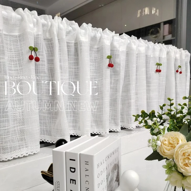 Tenda corta da caffè, trasparente per finestra Bay, tenda piccola senza trapano, tenda per porta del soggiorno minimalista in tinta unita, tenda per copertura dell'armadio