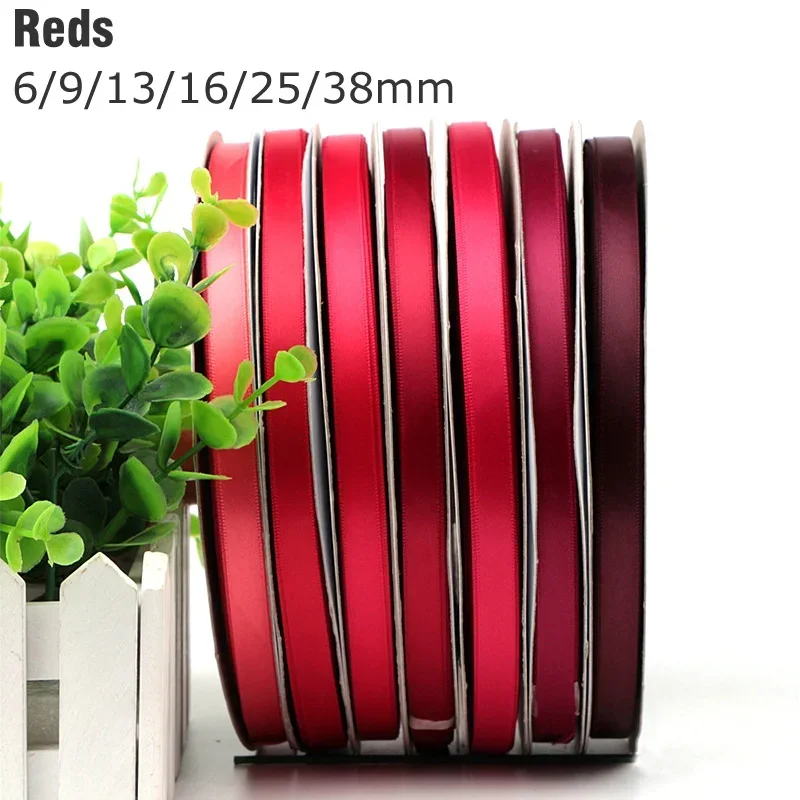 6/9/13/16/25/38mm Red Double Face Satin Ribbon Solid Color 100% Polyester Dense Fabric Tapes Party Decoration 269562