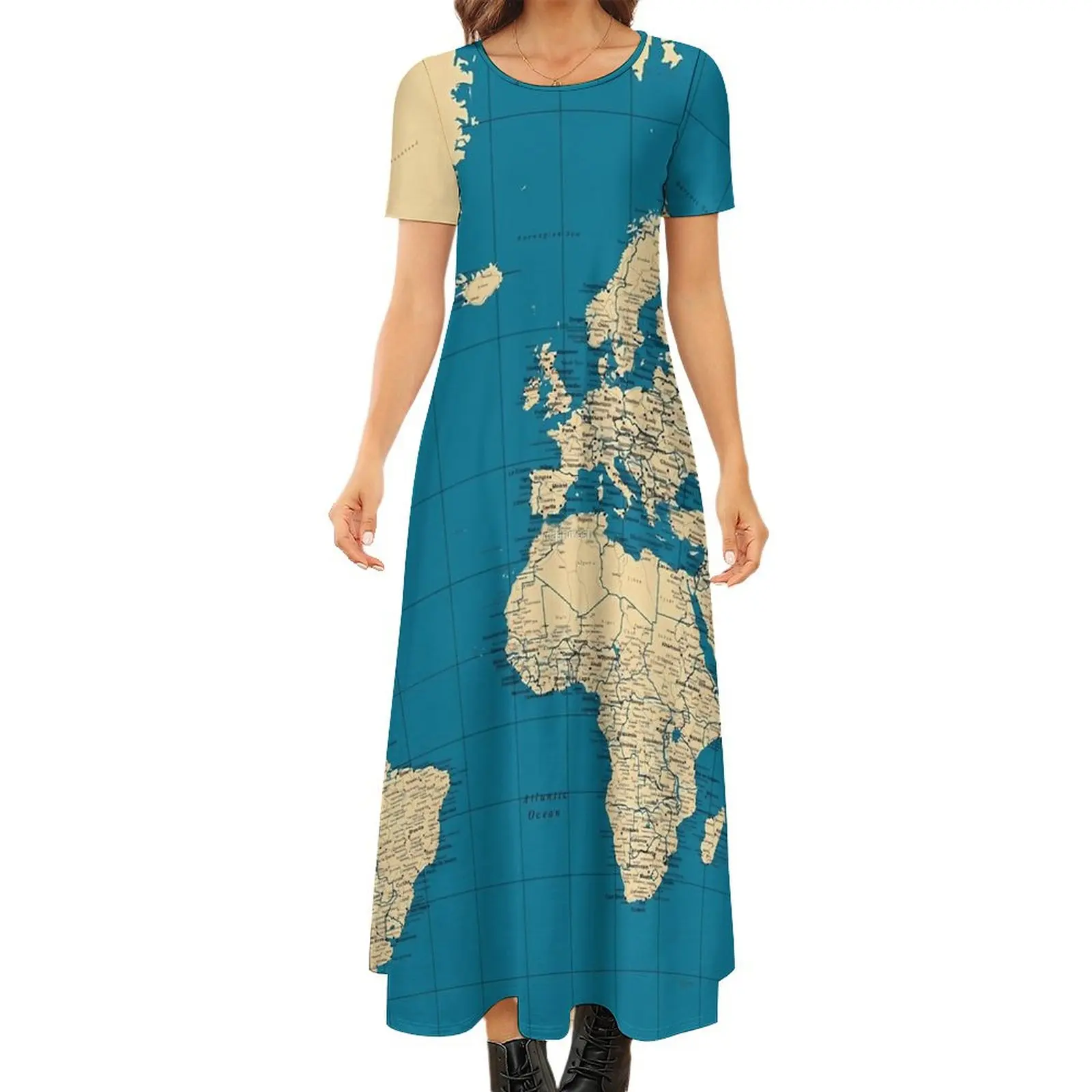 Mappa del mondo Abito Città Strade Laghi e fiumi Divertenti Boho Beach Abiti lunghi Abito lungo elegante femminile 5XL 6XL 7XL