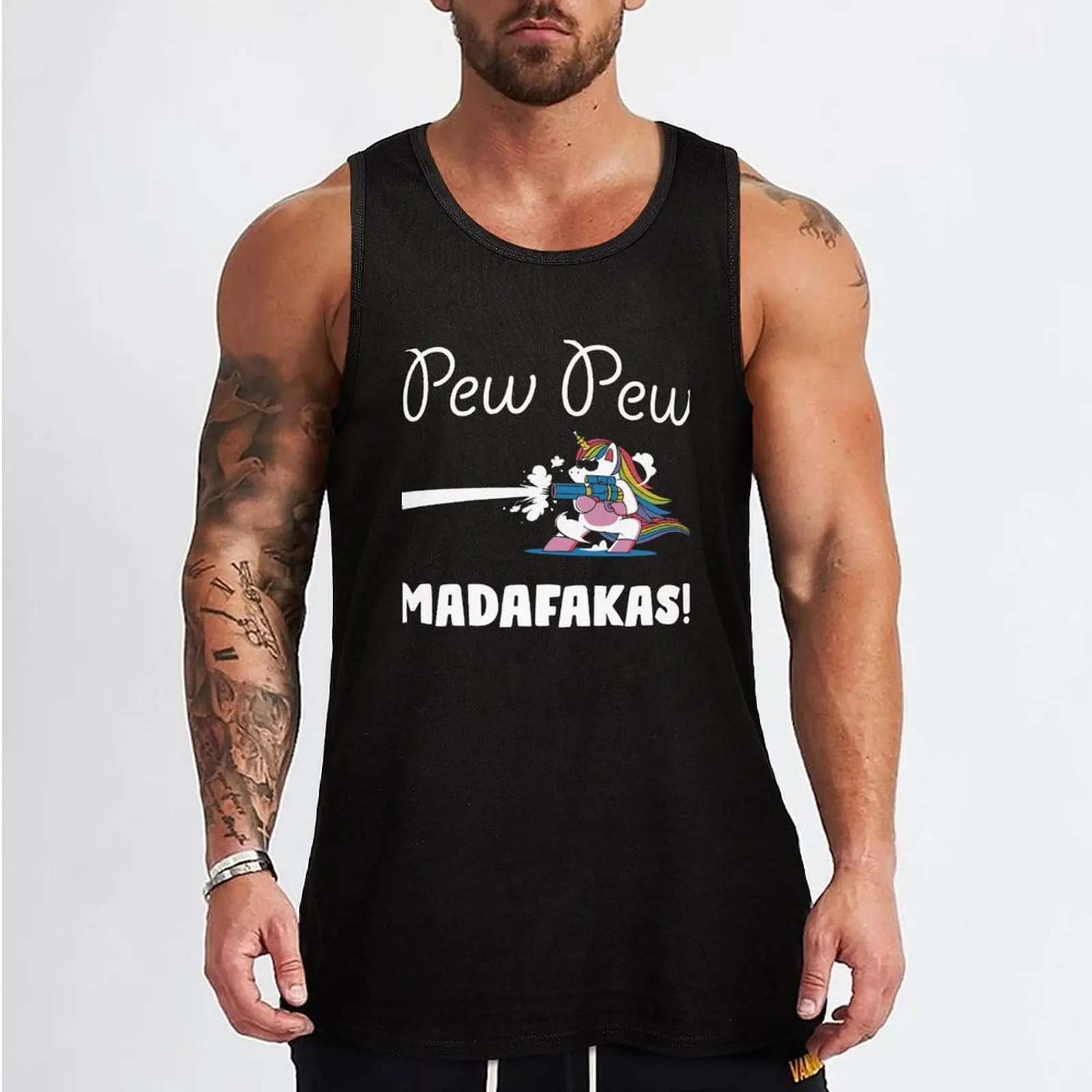 Pew Pew madafakas unicorn Tank Top Gym clothes sleeveless man shirts anime gym Men's summer clothes 2024