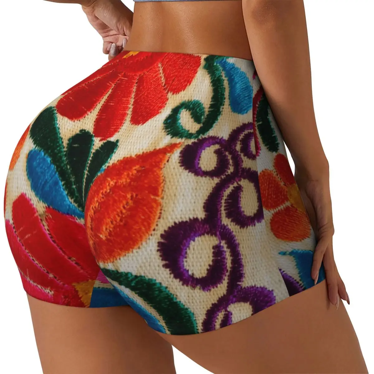 Custom Mexican Flowers Gym Volleyball Biker Shorts Women Workout Yoga Shorts
