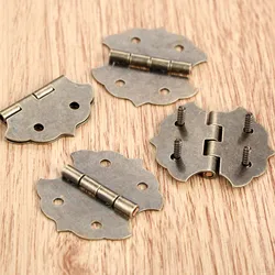 4pcs Flat Hinges +16 screws Lace Shape Antique bronze 29*31mm 4 Holes Furniture Chest Wood Jewelry Box Wine Case Retro Decor