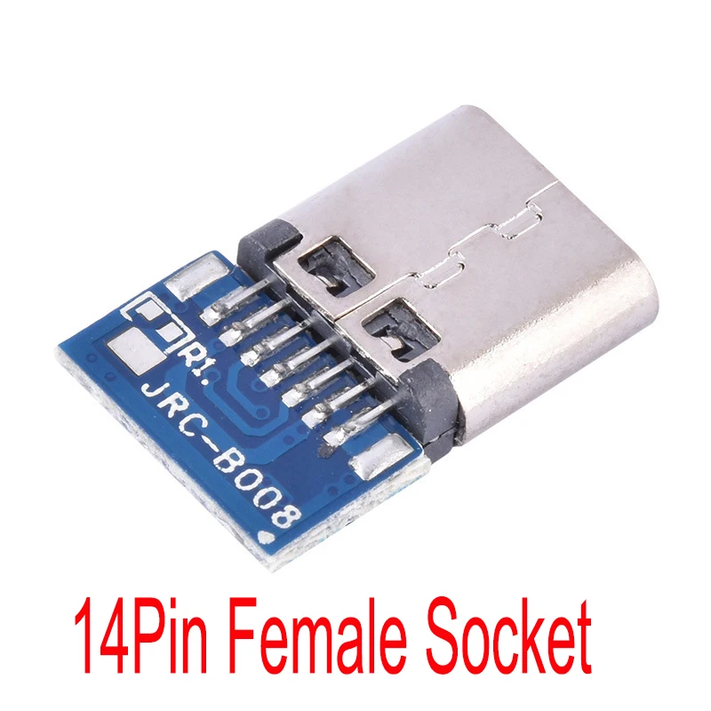 5pcs 14 Pin Female Socket USB 3.1 Type C Connector Receptacle Through Holes PCB 180 Vertical Shield