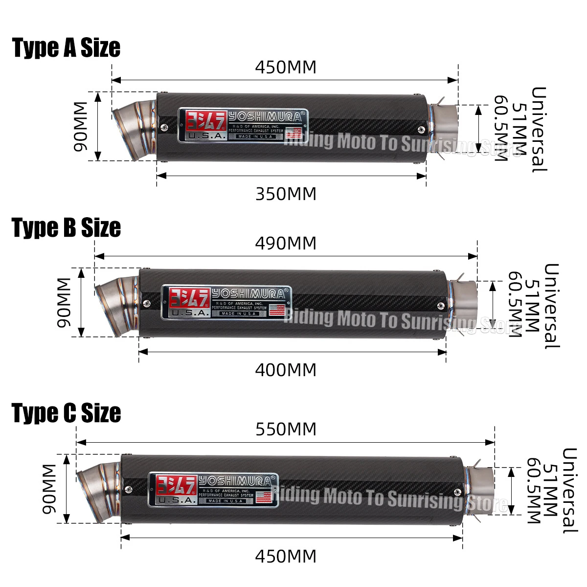 51mm 60mm Universal Longer Yoshimura Titaniium Alloy Motorcycle Exhaust Muffler Escape for Motorcycle Exhaust Modified Parts