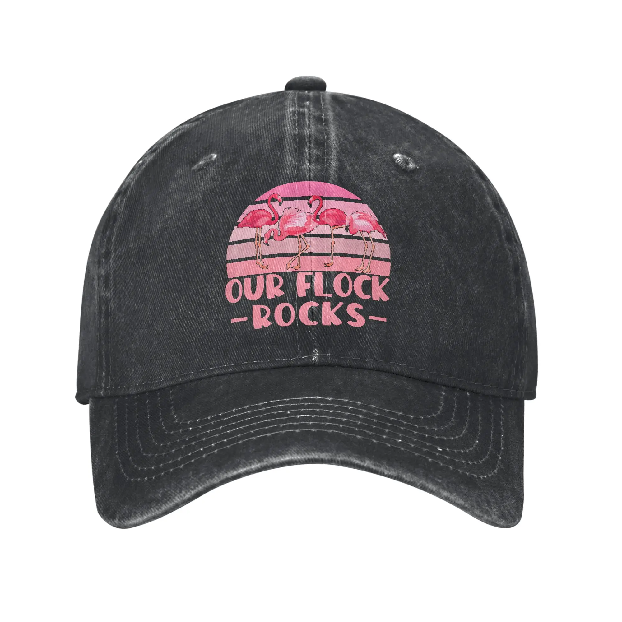 Vintage Our Flock Rocks Flamingos Lover Baseball Cap for Men Women Distressed Denim Washed Headwear Outdoor Adjustable Hats Cap
