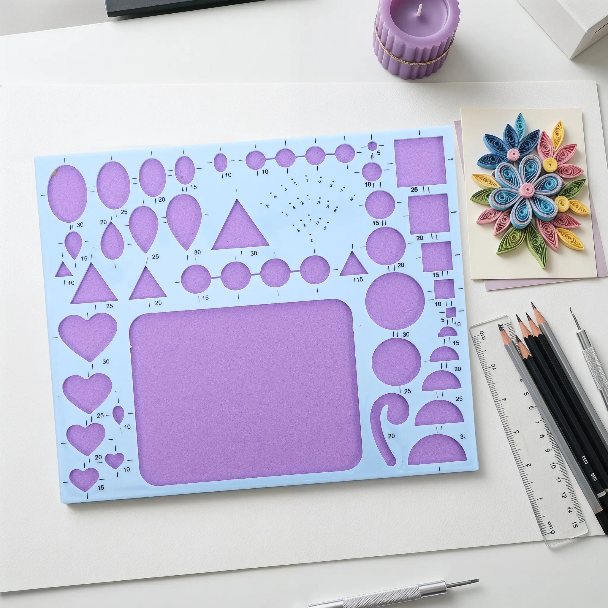 Paper Quilling Template Board Multi Shape Geometric Quilling Shapes Size Guide for Beginners DIY Paper Flower Cards Wall Art