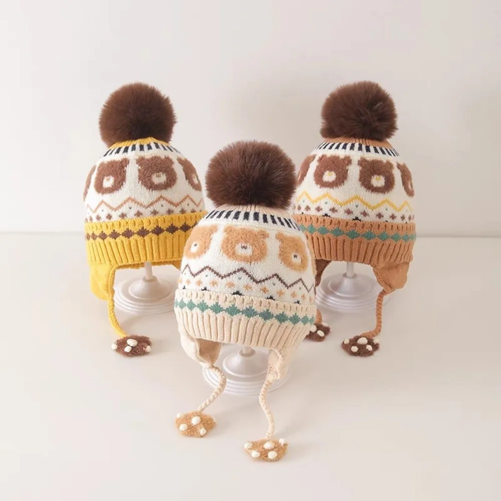 

New Pompom Warm Hat Windproof Knitted Beanie Cap Cold Proof Ear Protection Hat Winter