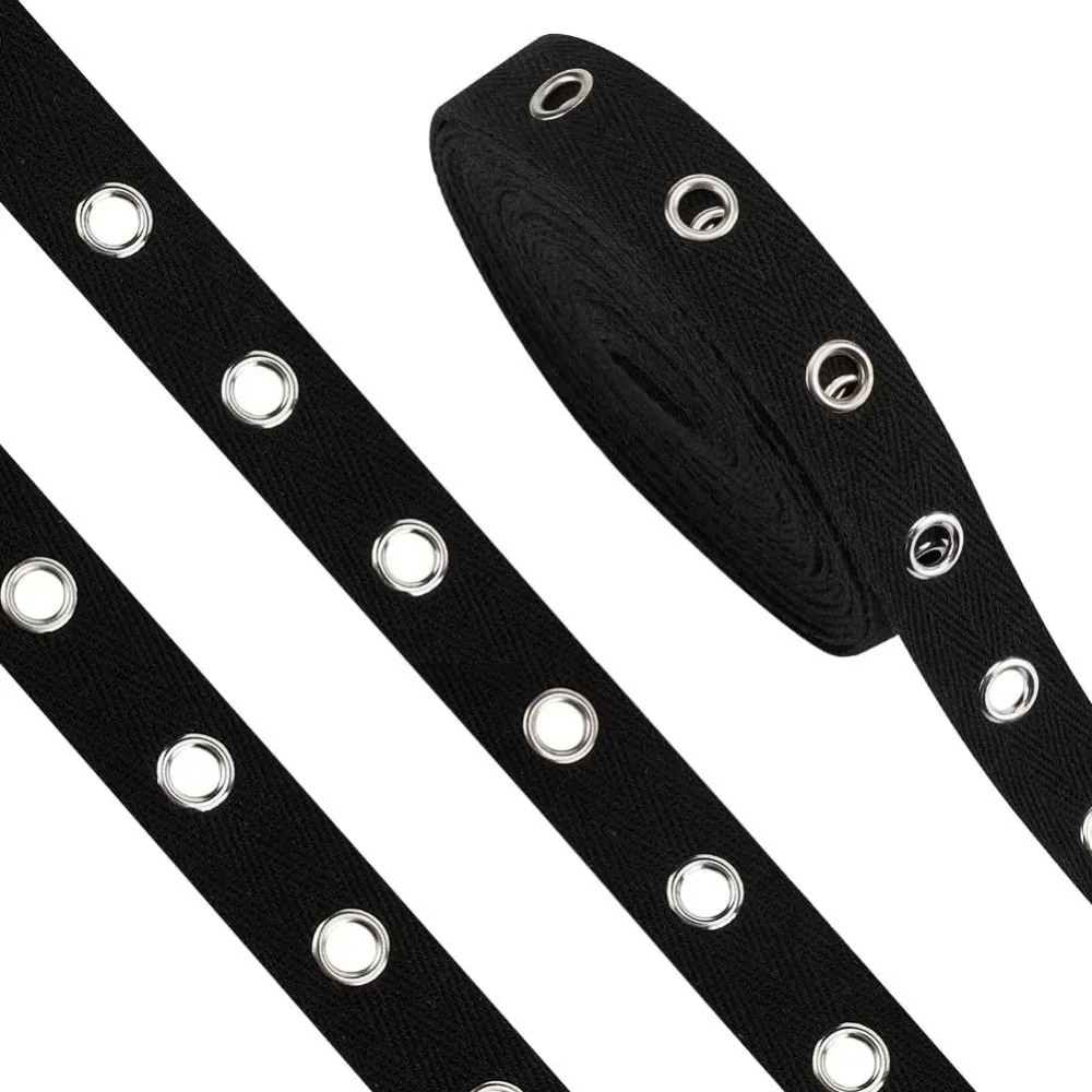 

6 Yards Black Grommet Eyelet Tape 0.78 Inch Brass Metal Eyelet Trim Polyester Ribbon Strip for Sewing Garment Corset making kit