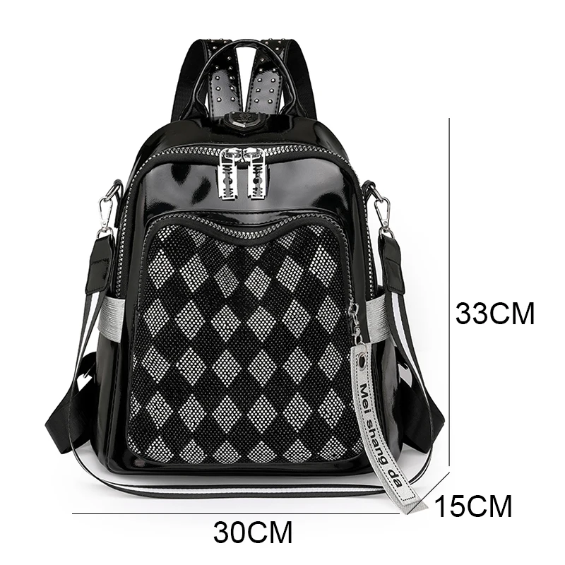 Fashionable Diamond Studded Grid Design Backpack Luxurious Women\'s Brand Backpack Mostly Functional High Capacity Travel Bookbag