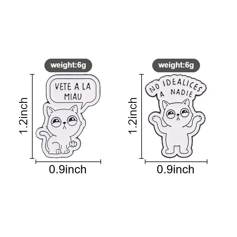 No Idealices A Nadie Spanish Cat Enamel Pin, Thoughtful Meme Brooch With Black White Line Art For Latin Market And Casual Style