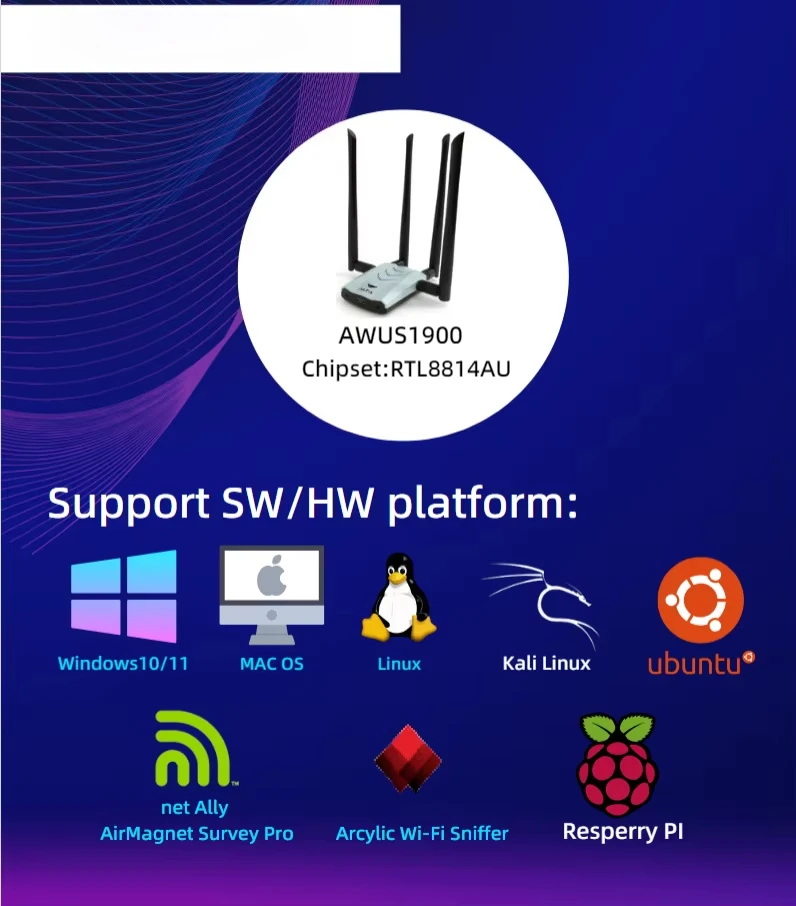 Original Alfa AWUS036ACM 2.4G 5G WiFi MT7612 Linux Kali Linux Win11 Mac Raspberry Pi Development Board External Detachable Dual