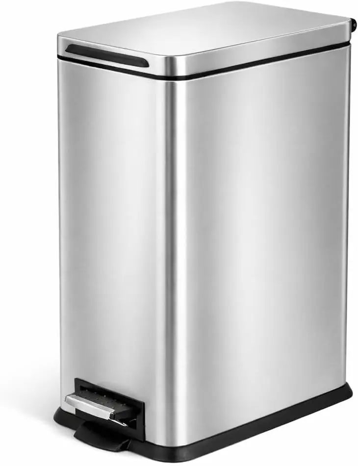 

4 Gallon Slim Kitchen Trash Can with Soft Close Lid, Step Pedal, Stainless Steel Wastebasket and Removable Liner in Silver
