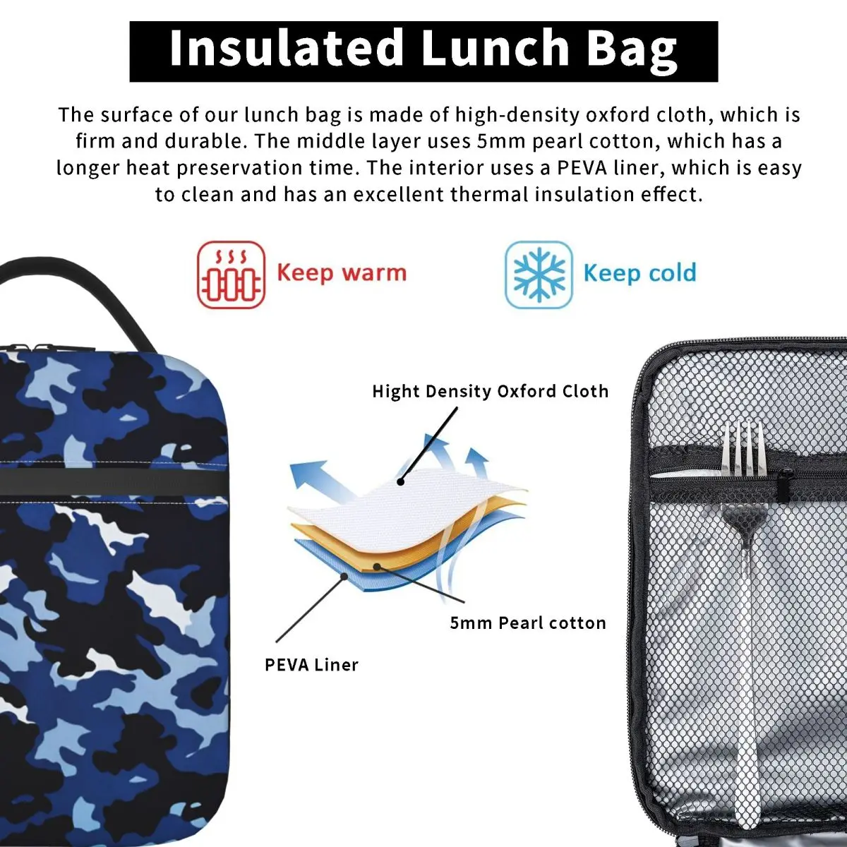 اللون الأمريكي نمط التمويه (1) حقيبة الغداء صندوق غداء الشاطئ للأطفال متعة طباعة أكياس الغداء الحرارية حقيبة للحفاظ على البرودة مقاوم للماء #3