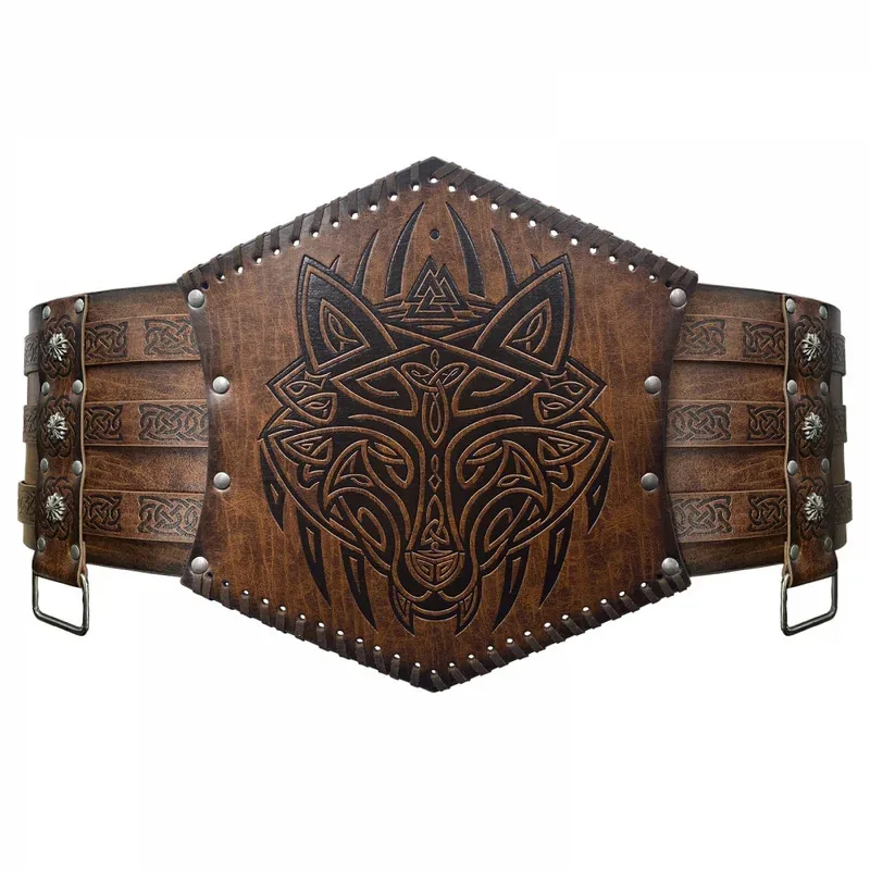 

Nordic Viking Style Embossed Wide Belt Medieval Vintage Waist Seal Knight Belt Cross Border for Halloween Party
