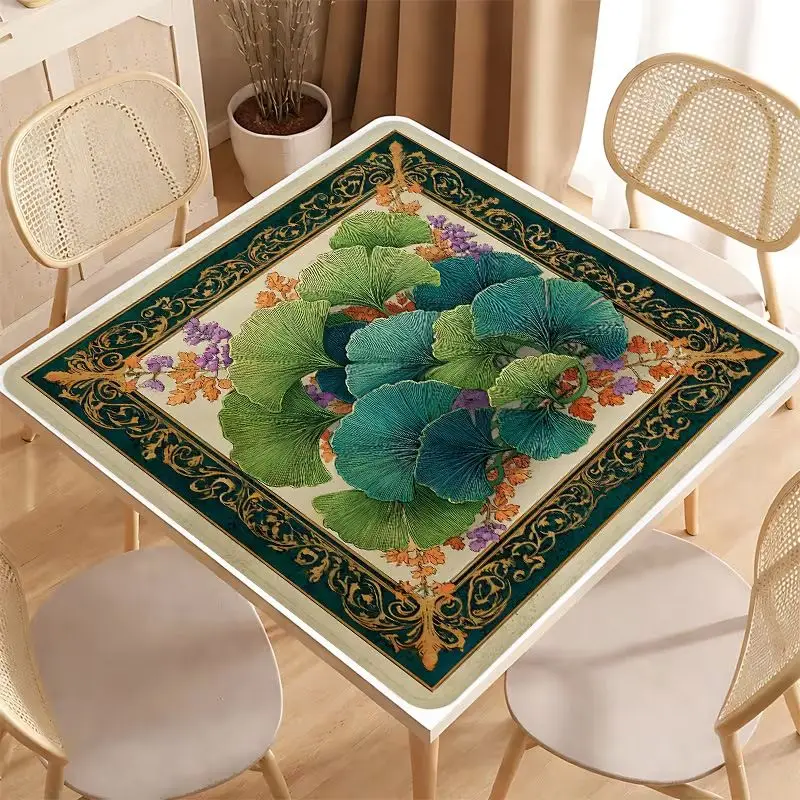 Square Mahjong Table Mat, Retro Ginkgo Leaf Plant Flower Print Anti Slip Noise Reducing Game Mat, Table Game Desktop Decoration