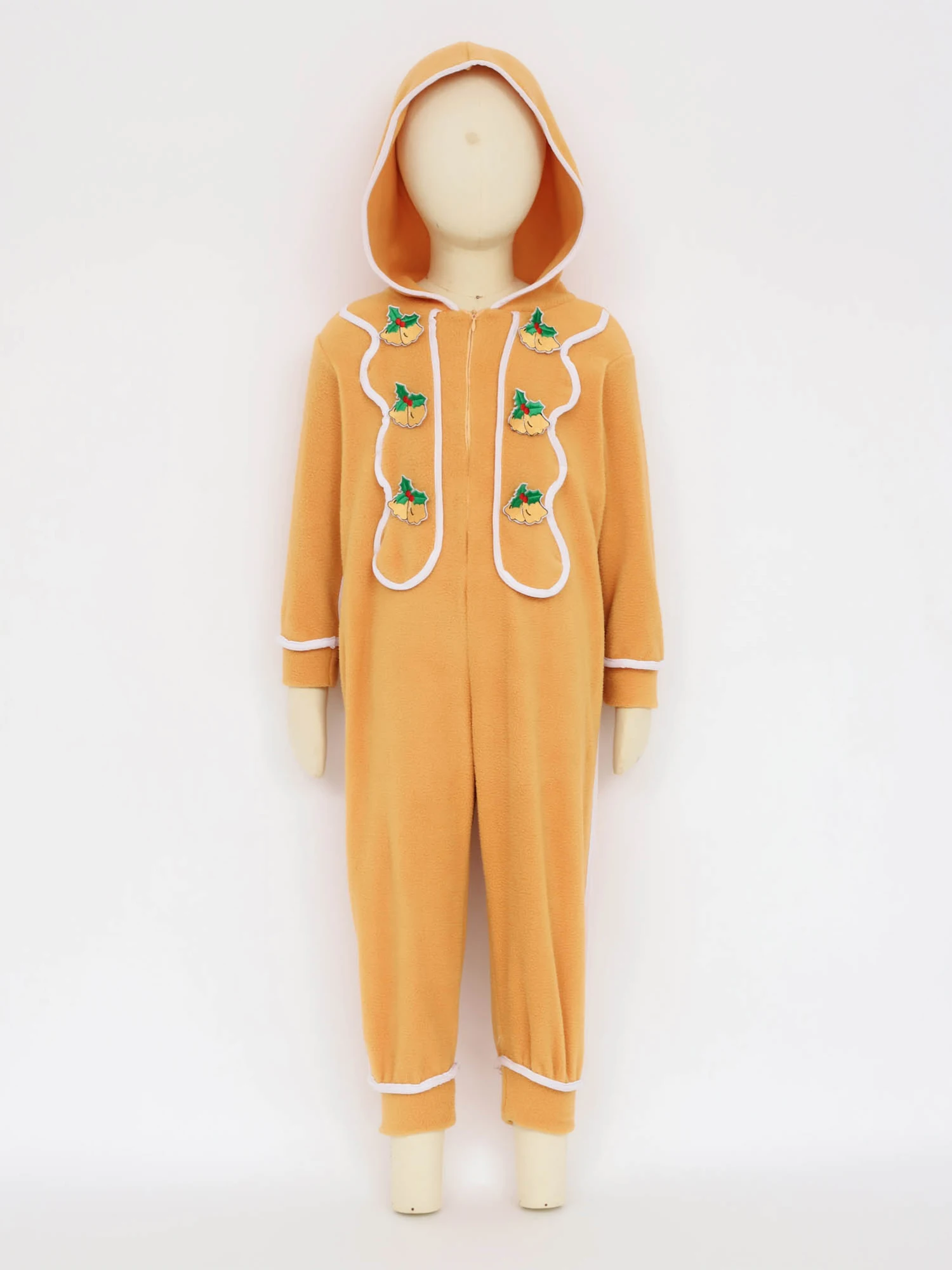 Kids Christmas Gingerbread Man Costume Long Sleeve Cute Embroidered Hoodie Jumpsuit Carnival Party Cookie Elf Bodysuit Homewear - view 3