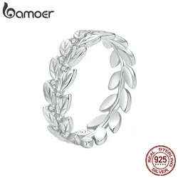 Bamoer Original 925 Sterling Silver Plant Full Leaves Ring CZ White Gold For Women Anniversary Holiday Party Gift Fine Jewelry