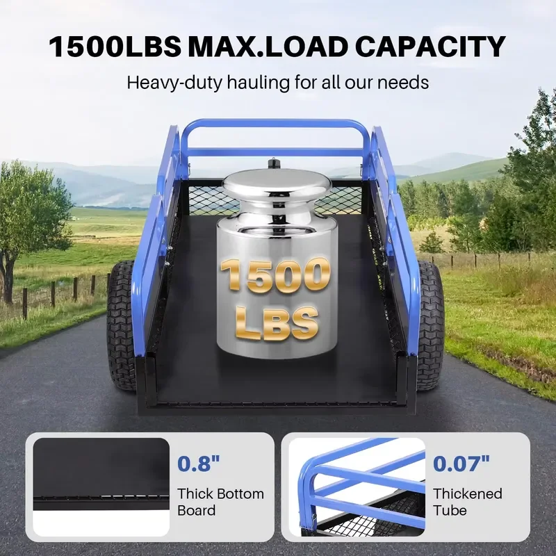 for Longwin Heavy Duty 2 Wheel Dump Cart 16 Inch Air Tire ATV Trailer for Truck Car Motorcycle Farm Garden Utility Transport