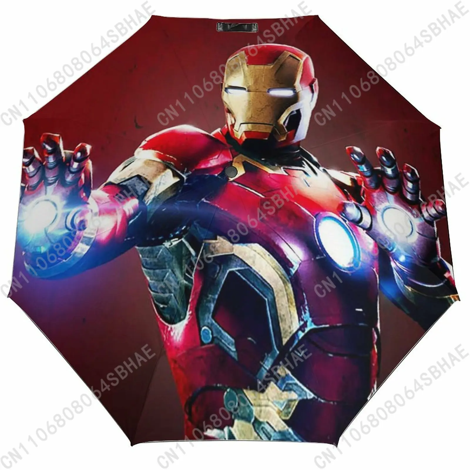 

Marvel Iron Man Automatic Foldable Umbrella One Button Umbrella with Black Coating Umbrella with Matching Pouch Cosplay