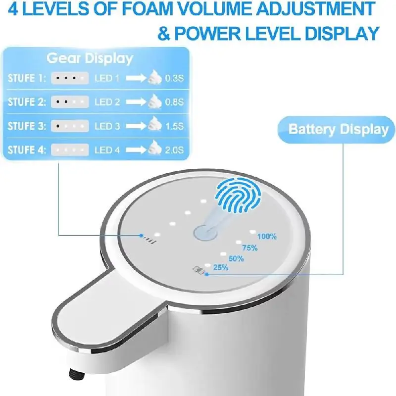 Automatic Soap Dispenser Touchless Foaming Soap Dispenser 380ml USB Rechargeable Electric 4 Level Adjustable Foam Soap Dispenser