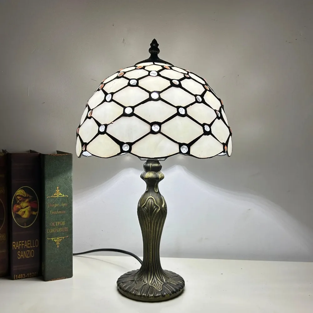 

Antique Tiffany Stained Glass Bedside Lamp for Bedroom Hand-Crafted Dragonfly Morning Glory Flower Lampshade Table Desk Light