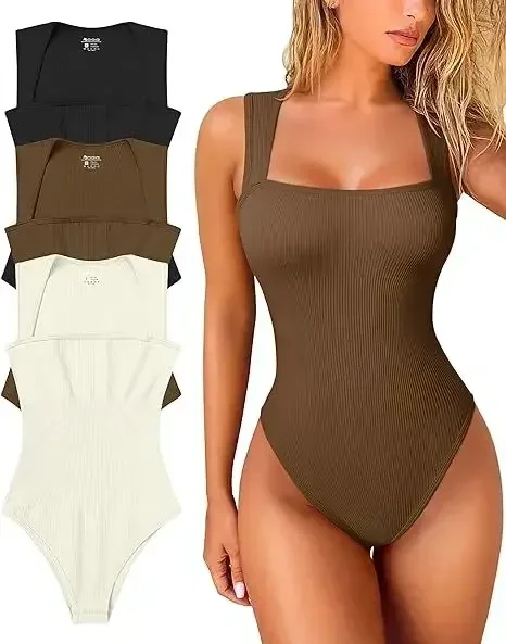 2026 Neu Damen Gerippter Square-Neck Bodysuit – Heißer Verkauf Ärmelloses Nahtloses Tanktop Bodycon Shapewear Kontroll-Streetwear Y2K Kleidung – Detail 5